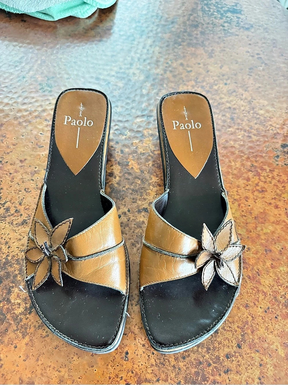 Paolo Meddy Floral Wedge Sandals in Brown US 9.5 M
